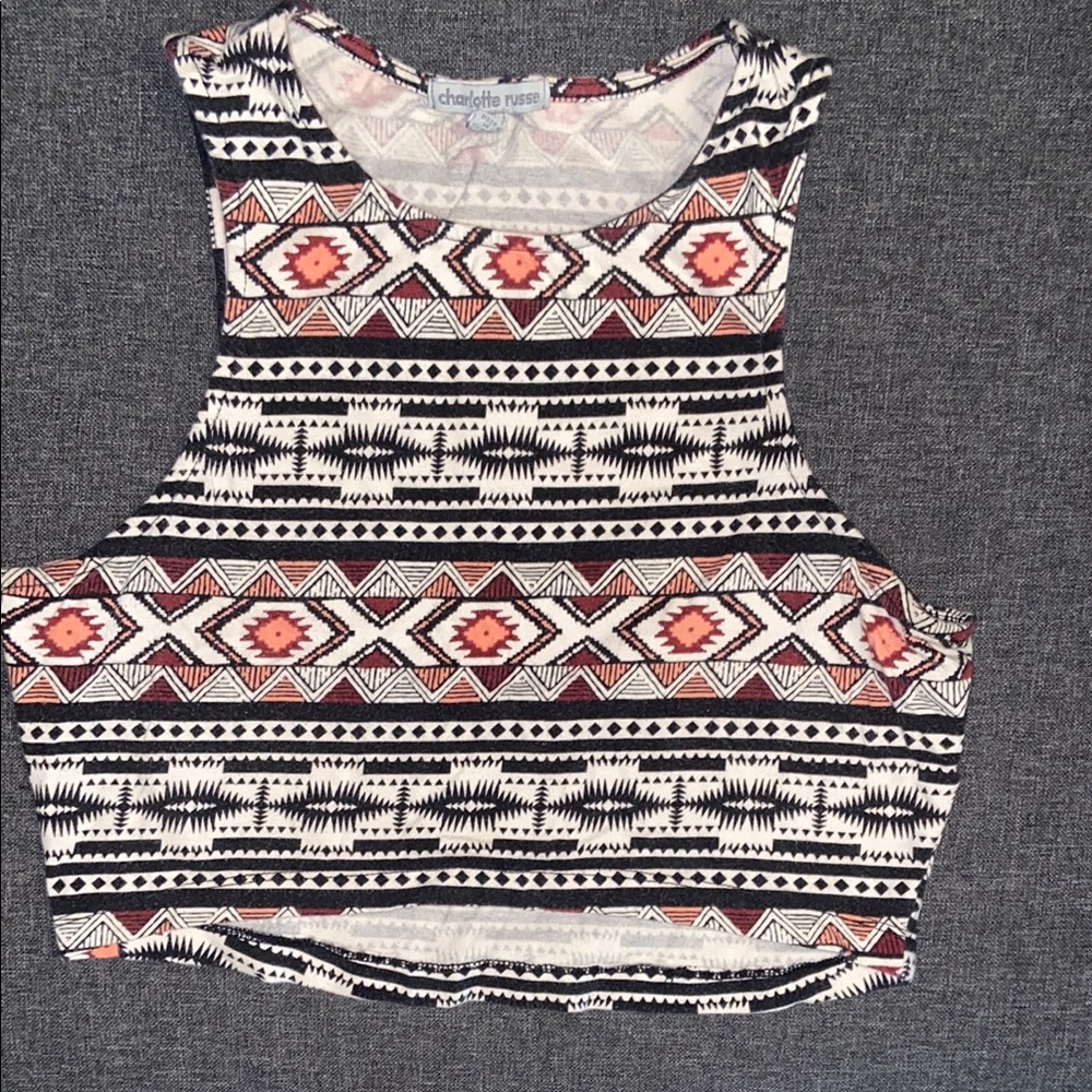 Charlotte Russe Geometric Black, White, and Pink Crop Top